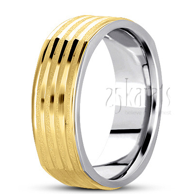 Grooved Four Sided Wedding Ring 