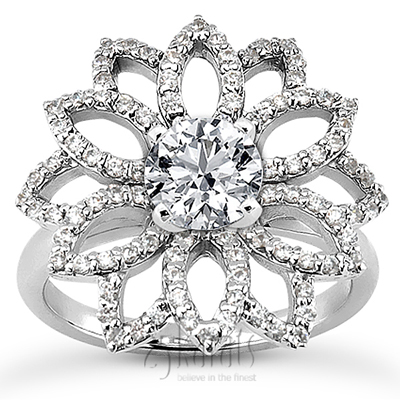 Floral Bead Set Diamond Engagement Ring ( 0.77 ct. t.w. )