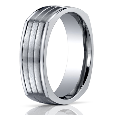 Titanium 7mm Comfort-Fit Satin-Finished Four-Sided Design Ring