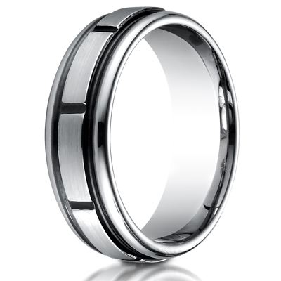 Cobaltchrome™ 7mm Comfort-Fit Satin-Finished Round Edge Blackened Sectional Design Ring