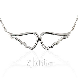 14K White Gold Solid Angel Wings Pendant 