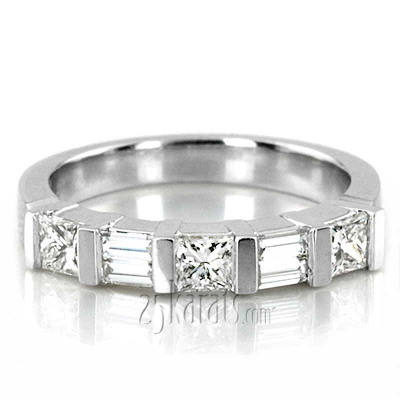 Bar Set Princess And Round Diamond Wedding Ring (0.75 ct. t.w.) 
