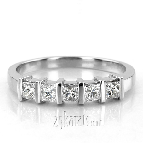 5 Stone Contemporary Bar Set Princess Cut Diamond Anniversary Ring (0.25 ct. tw)