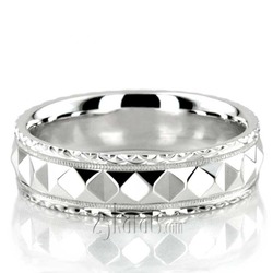 Fish Scale Style Edge Diamond Cut Wedding Ring 