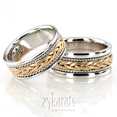 Stylish Sandblasted Hand Braided Couples Wedding Rings