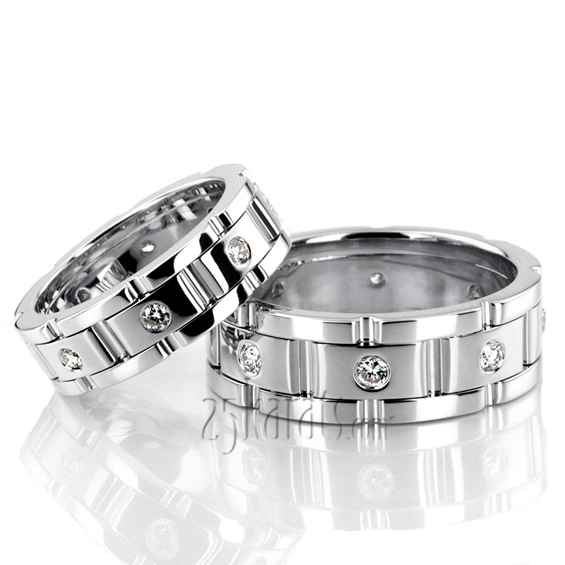 Rolex Style Round Men Diamond Wedding Ring Set