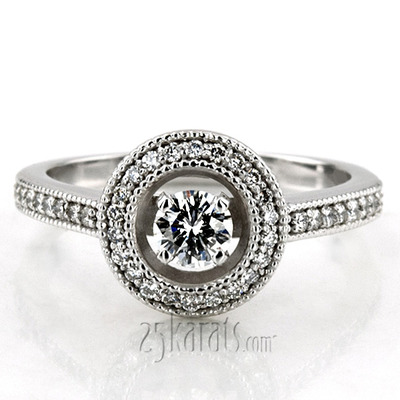 Shared Prong Halo Diamond Engagement Ring