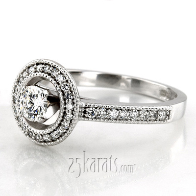 Shared Prong Halo Diamond Engagement Ring