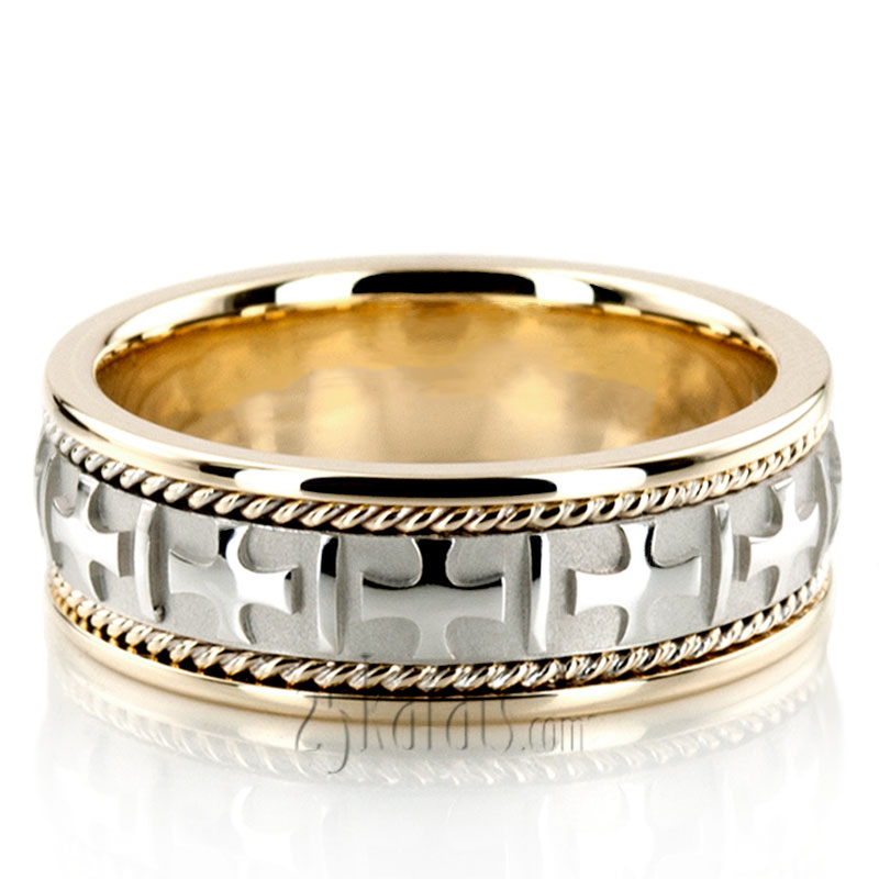 Two-Tone Cross Religious Wedding Band