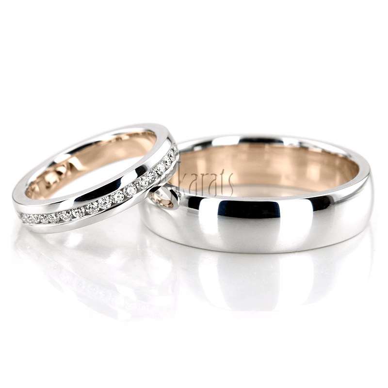 Two Tone Contemporary Low Dome Wedding Band Set