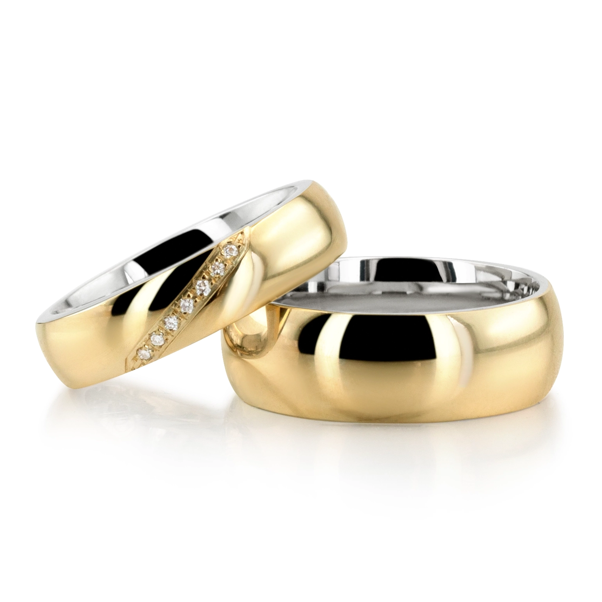 Modern Two Tone Dome Comfort Fit Diamond Wedding Band