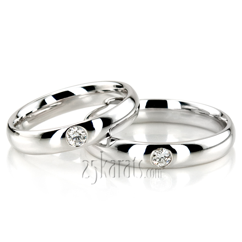 High Polished Classic Solitaire Diamond Wedding Band Set