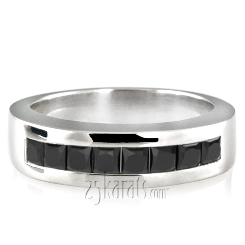 Princess Cut Channel Set Black Diamond Men Ring (1.20 ct. tw.)