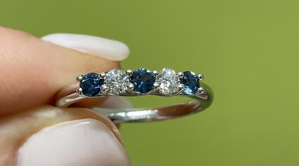 His Her Matching Wedding Ring Bands 14k Gold Sapphire Diamond Ring