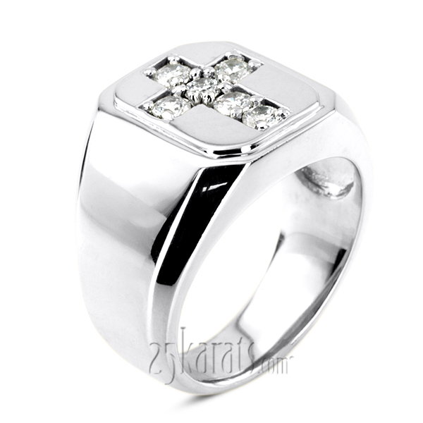 Round Cut Cross Diamond Men Ring