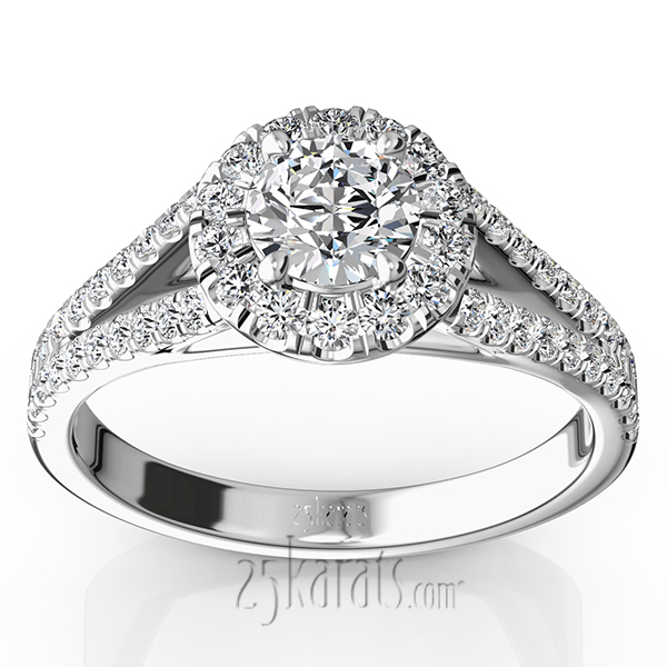 Split Shank Halo Diamond Engagement Ring