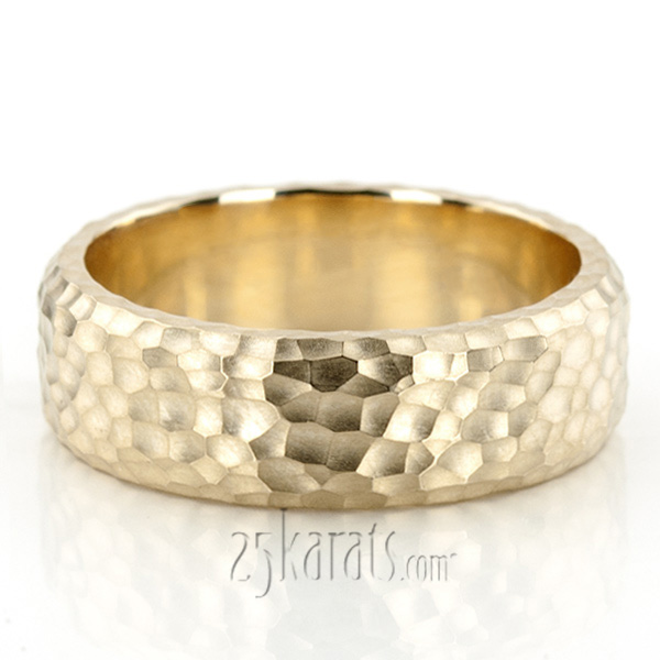 Euro hammer finish wedding band in gold