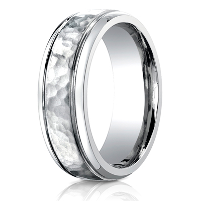 Cobaltchrome comfort-fit hammered finish wedding band
