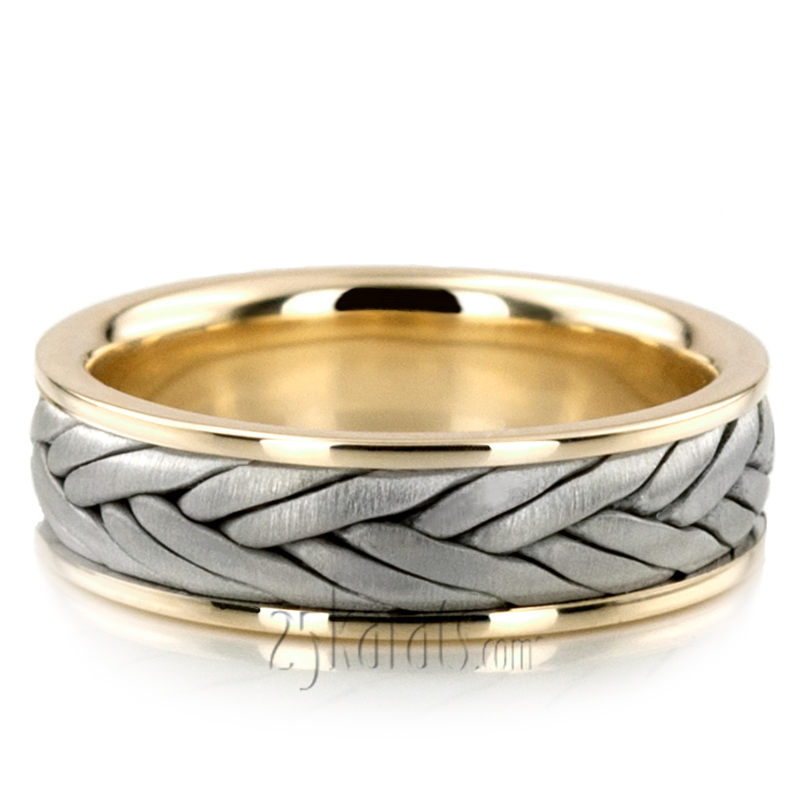 Double line braided wedding band in gold