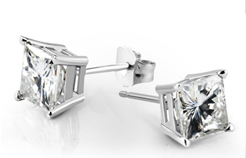 Four Prong Princess Cut Diamond Stud Earrings