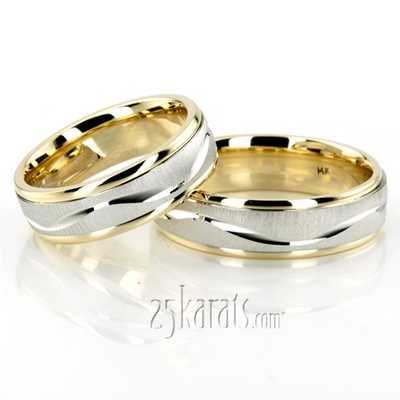 14K Gold Elegant Wave Design Wedding Ring Set
