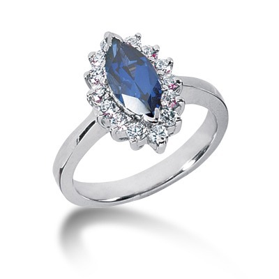  Marquise Cut Diamond & Sapphire Ring (0.10 ct.tw.)