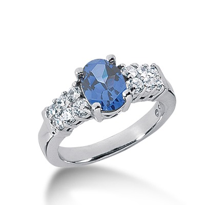 Prong Set Diamond & Oval Sapphire Ring (0.28 ct.tw.)