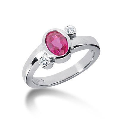 Bezel Set Oval Cut Pink Sapphire and Diamond Ring (0.06 ct.tw.)