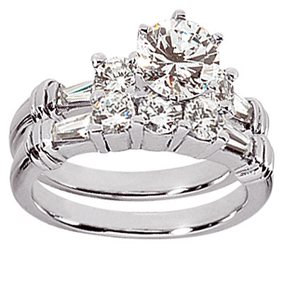 Round and Baguette Cut Bar Set Diamond Bridal Ring (0.69 ct. tw.) thumbnail 2