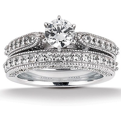 1.00 ct. tw. Round Cut Bead Set Diamond Bridal Ring thumbnail 3