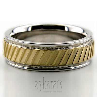 Angled Cut Two-Color Fancy Carved Wedding Band  - view 1 of 1