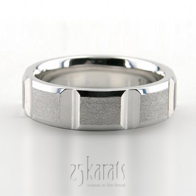 Grooved Stone Finish Fancy Design Wedding Band  - main view thumbnail