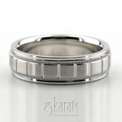 Fine Milgrain Diamond Cut Wedding Band  - main view