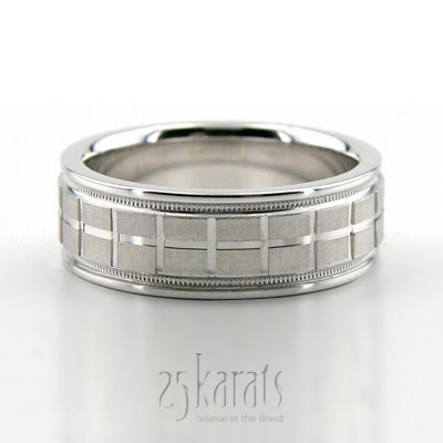 Stylish Milgrain Basic Carved Wedding Band  - main view
