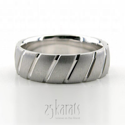 Diagonal Grooved Brushed Basic Design Wedding Band  - main view thumbnail