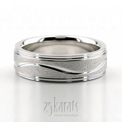 Wavy Stoned Bright Edge Wedding Band  - main view