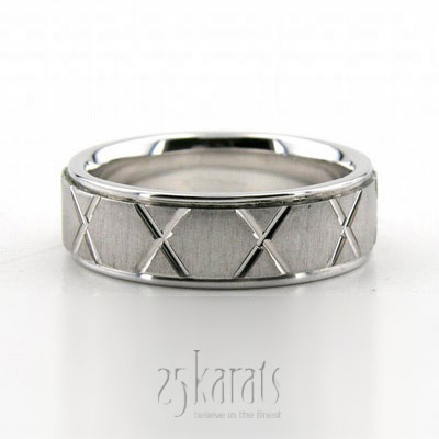 Brush Finish XX Design Basic Carved Wedding Ring  - main view thumbnail