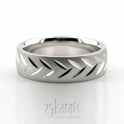 Leaf Design Brushed Diamond Cut Wedding Ring  - main view