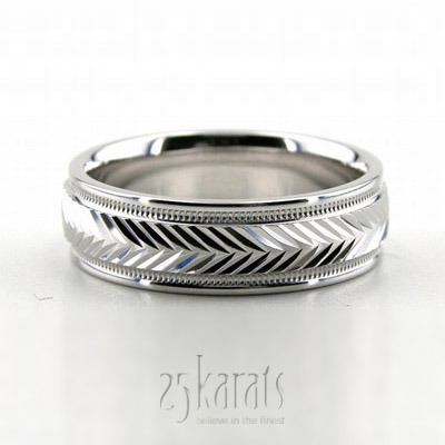 Modern Leaf Design Diamond Carved Wedding Ring  - main view