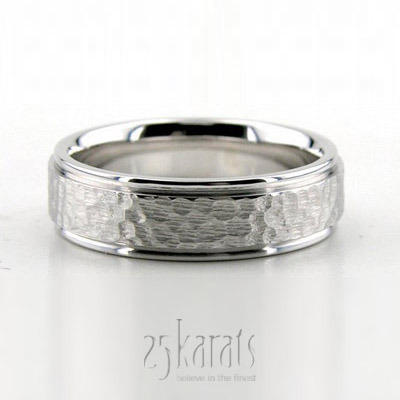 Classic Hammer Finish Step Edge Wedding Ring 