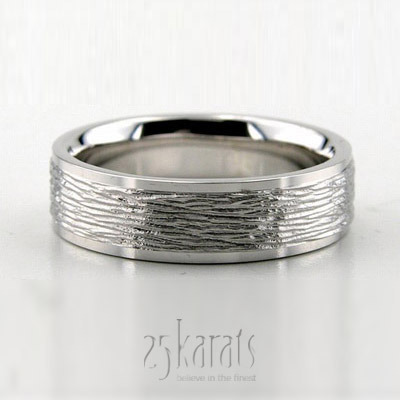 Flat Rough Finish Carved Design Wedding Band  - main view