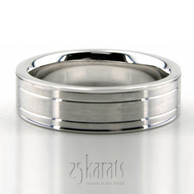 Contemporary Satin Carved Design Wedding Ring  - main view thumbnail