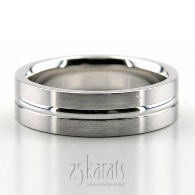 Simple Convex Cut Carved Design Wedding Ring  - main view
