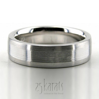 Modern Grooved Carved Design Wedding Band  - main view