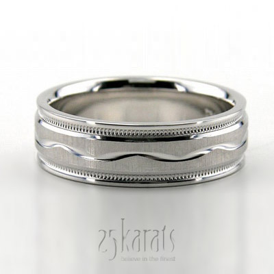 Stylish Wave Design Milgrain Wedding Ring  - main view