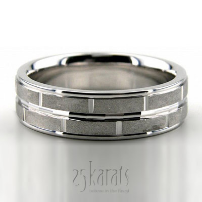 Cornered Style Fancy Carved Wedding Ring  - main view thumbnail