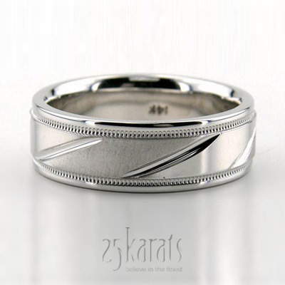 Diagonal Cut Symmetrical Carved Design Wedding Band  - main view thumbnail
