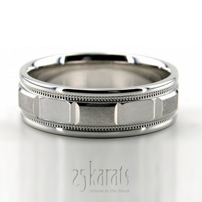 Simple Rectangular Cut Carved Design Wedding Ring  - main view