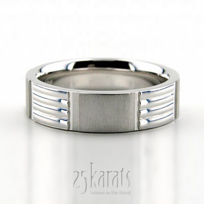 Contemporary Grooved Carved Design Wedding Band  - main view thumbnail
