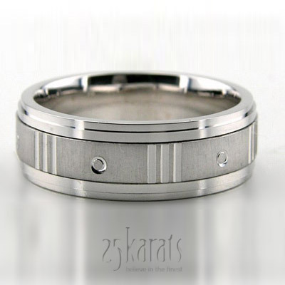 Modern Incised Brush Finish Wedding Ring  - main view